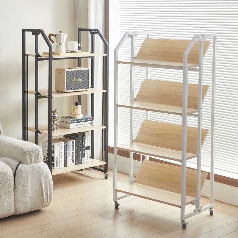 Four-layer folding installation-free shelves, book storage shelves