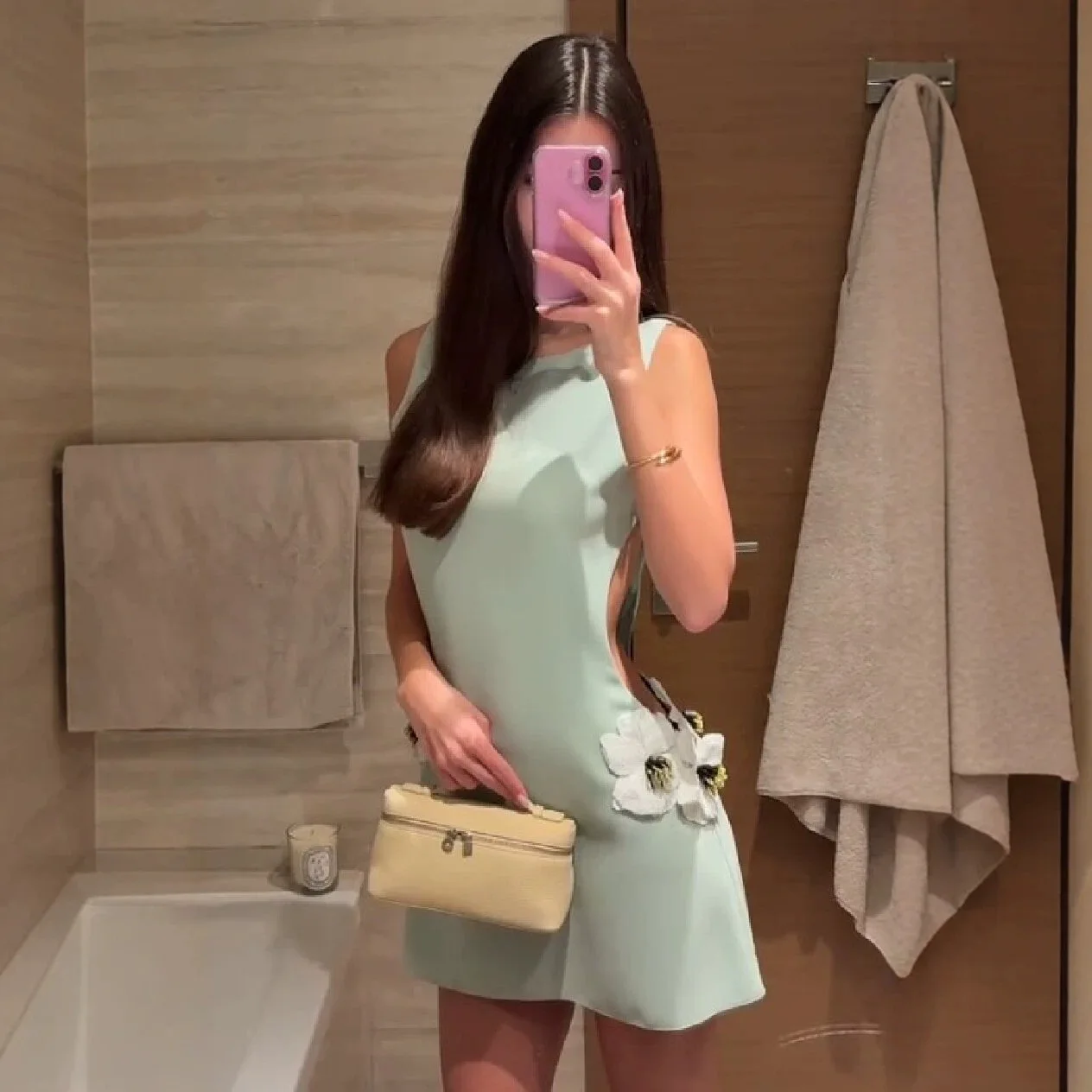 Cross-Border Sleeveless Round-Neck Hollow-Out Sequin Three-Dimensional Floral Elegant Dress For Women, Summer Light