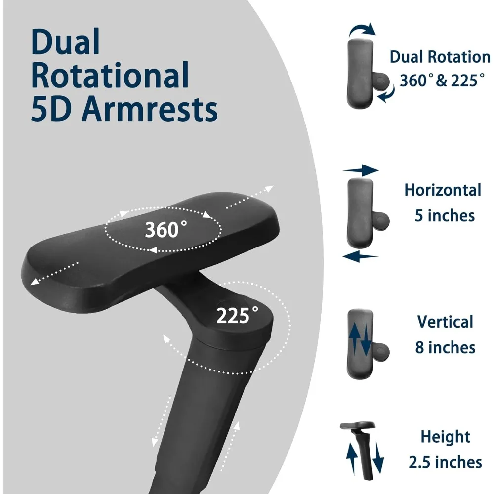 كرسي مكتب مريح مع مسند للقدمين، مساند للذراعين قابلة للتعديل 5D، كرسي مكتب كمبيوتر شبكي دوار مريح