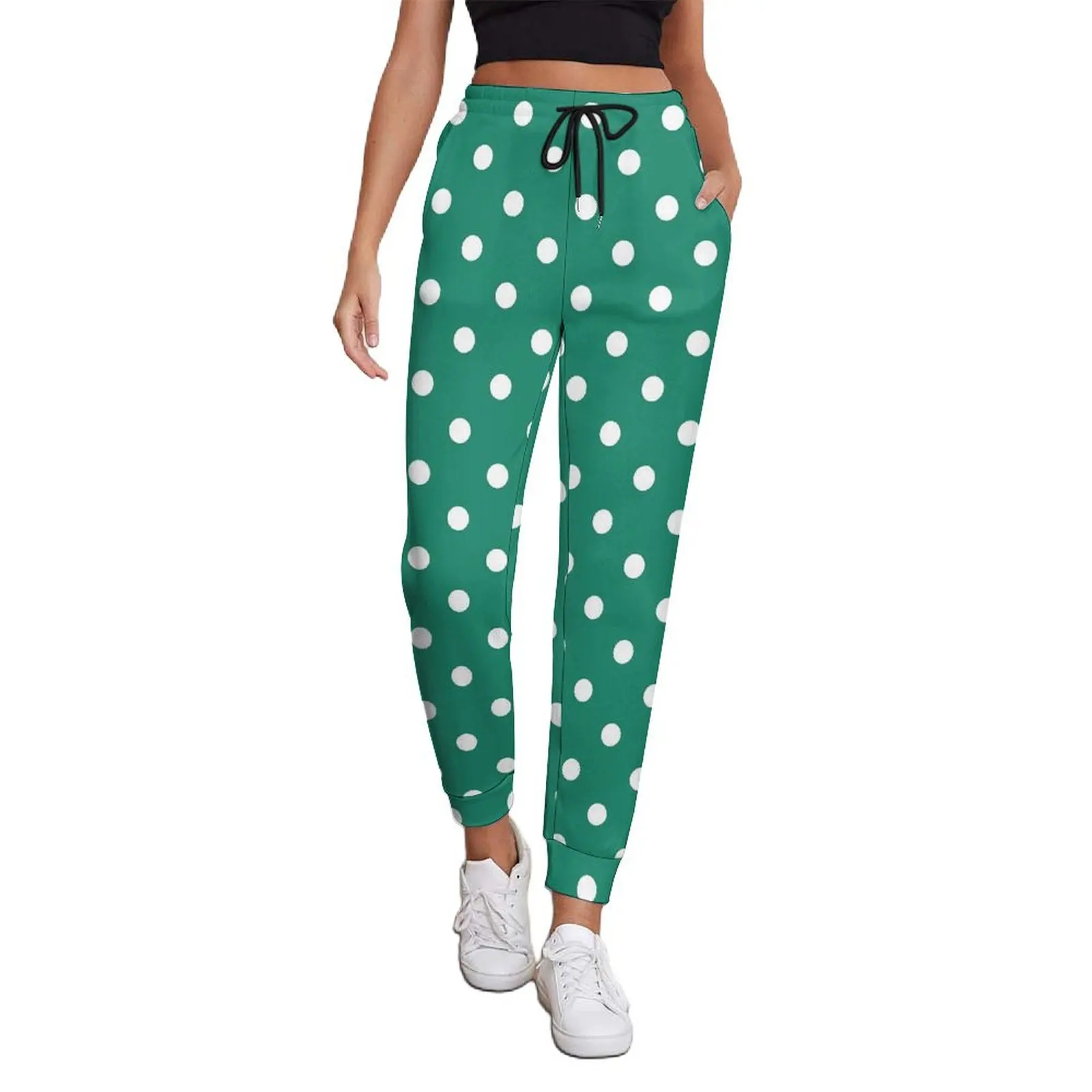 Pantaloni da jogging Vintage a pois autunno pantaloni sportivi Casual bianchi e verdi da donna pantaloni modello Harajuku taglia grande 2XL