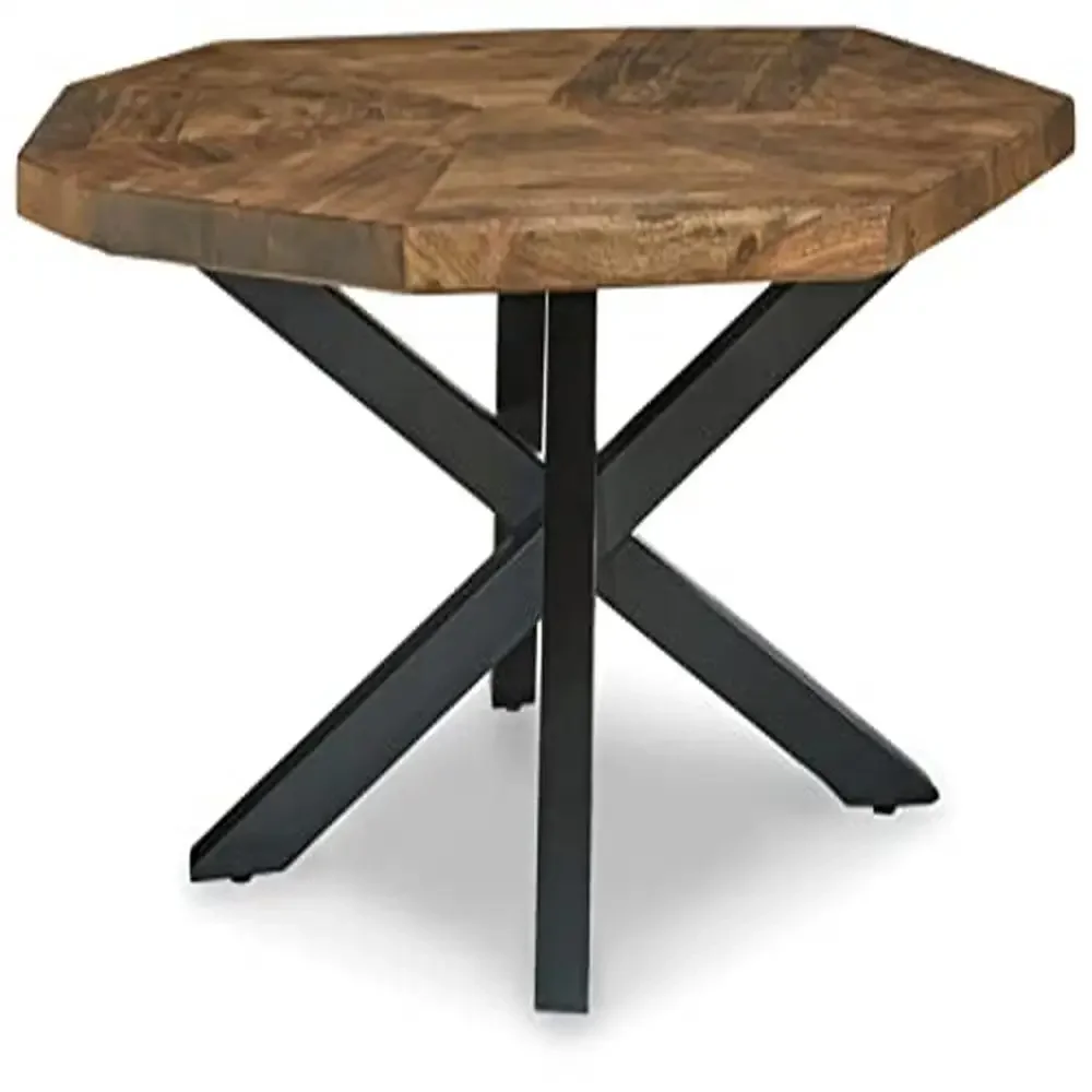 For Acacia Wood Oval Coffee Table with Irregular Starburst Pattern Brown & Black Organic Design 41.75