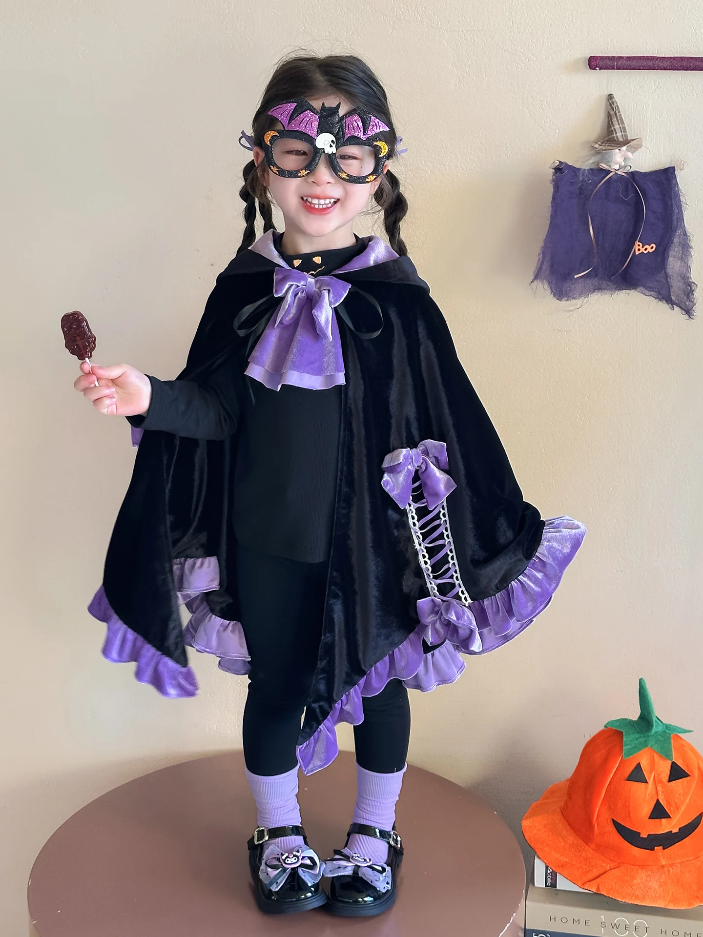 

Комплект костюма ведьмы на Хэллоуин, детская одежда для выступлений, комплект халата и шляпы для девочек, готические брюки с высокой талией, длинные свеки