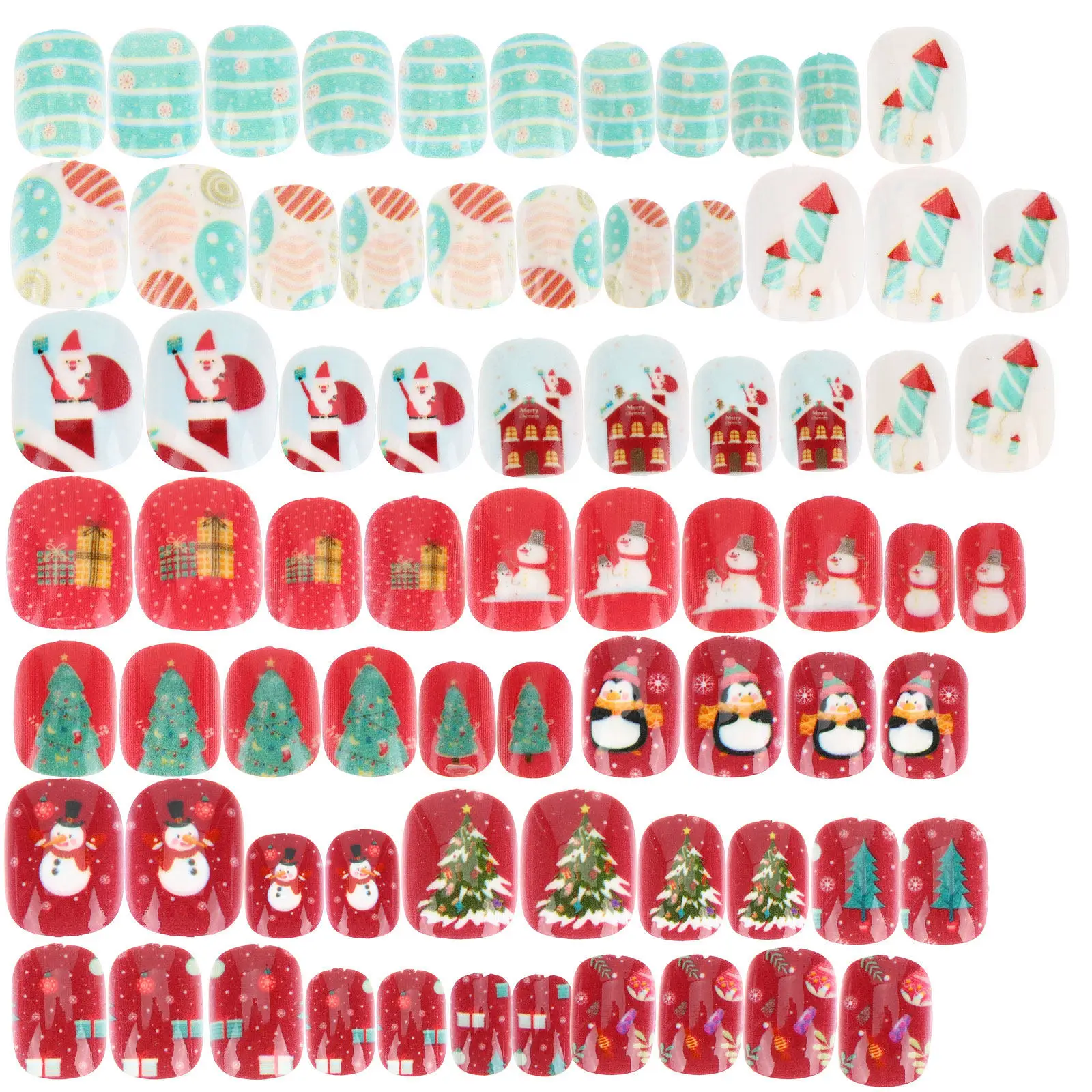 

3 комплекта рождественских накладных ногтей для девочек, декоративные накладные ногти, материалы для DIY маникюра, клей для наклеивания, декоративные украшения для ногтей.