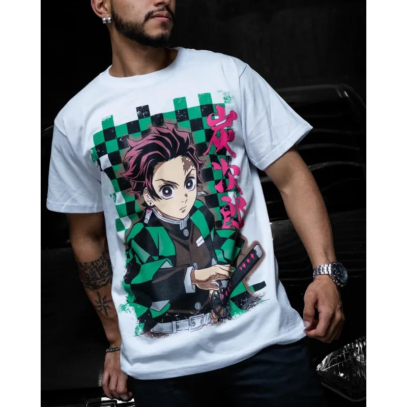 

Men's Demon Slayer Tanjiro Kamado Printed Short Sleeve Tee Crew Neck White Green Anime Graphic Casual Streetwear for Fans