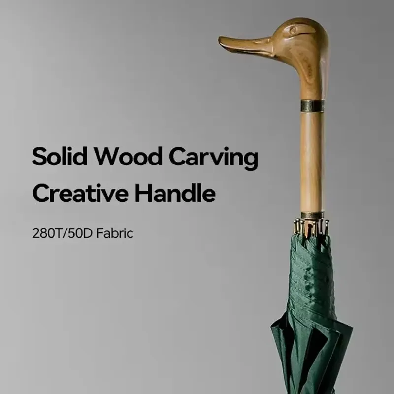 

Parachase Long Handle Umbrella Windproof Strong, Duck Head Wooden Handle Big Umbrella Rain 280T, Golf Large Umbrella Men Women