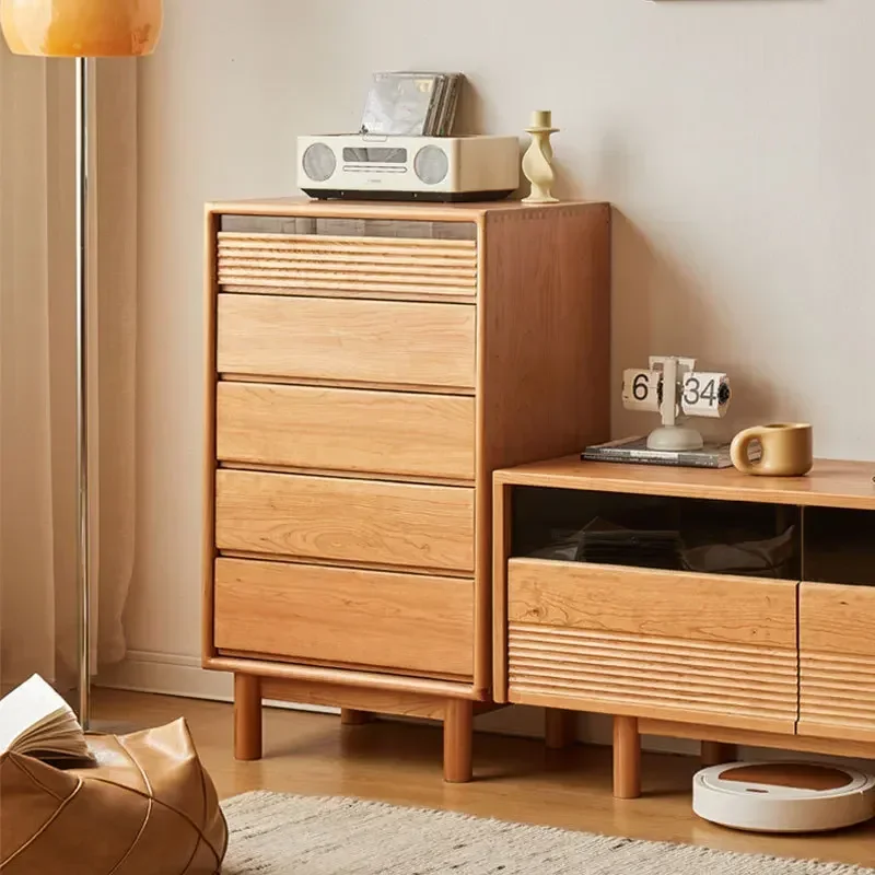 Nordic cherry wood all solid wood bedroom chest of drawers high living room Japanese storage side cabinet