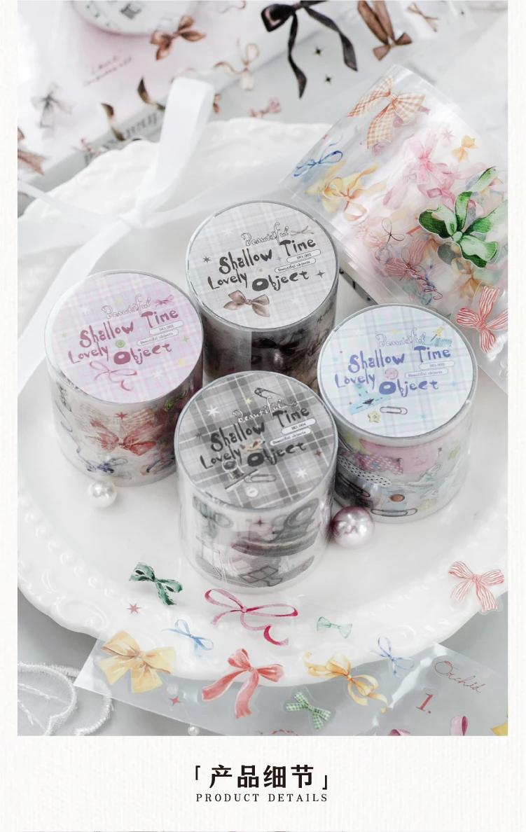 Journal GO 4.5cmx2m Cute Clips Ribbon Bow Patterned Tape Sticker for Collage Junk Journal Craft diy Scrapbook decor Masking Tap