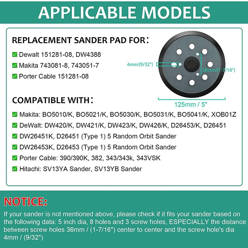 Hot 2Pcs Replacement Sander Base Pads Round Hook And Loop Backing Pad Orbital Sander Replacement Pad 125Mm 8 Hole