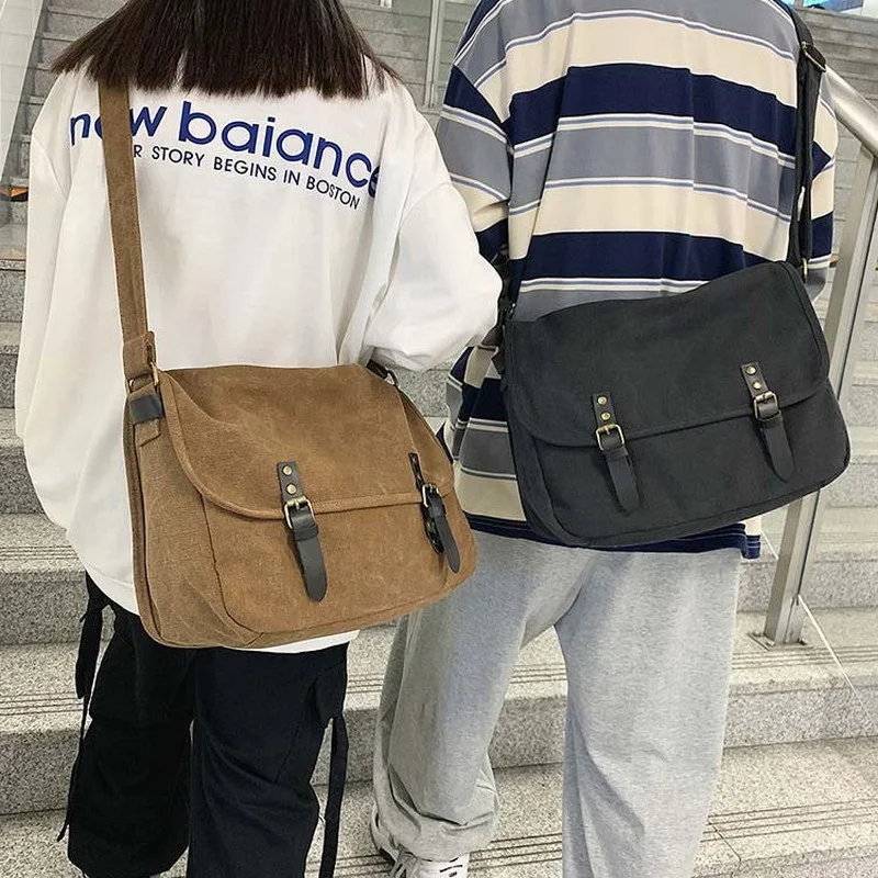 Sacos de mensageiro mulheres japonês moda vintage grande capacidade cross-corpo bolsa de lona unissex all-match estudantes de compras escola nova