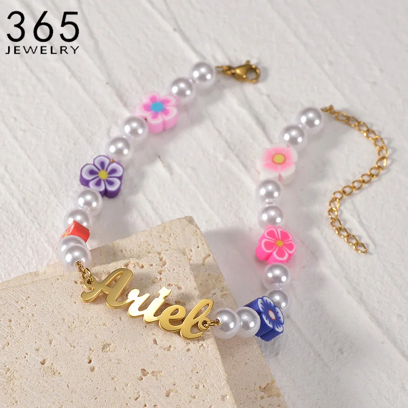 

Custom Girl Name Bracelet Stainless Steel Handmade Bracelets For Women Kids Christmas Gift Jewelry Created Pearl Polymer Clay