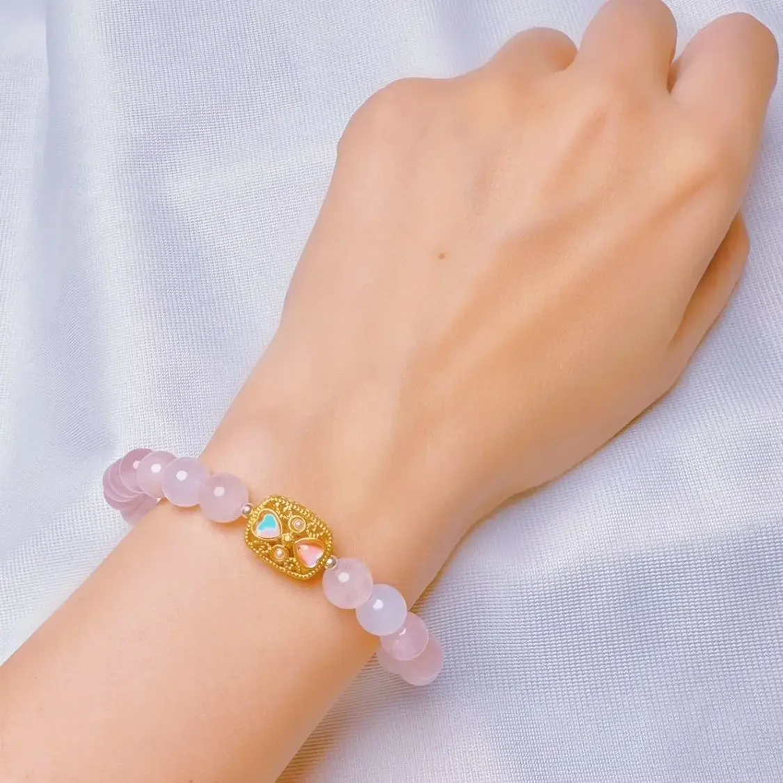 الطبيعية الوردي رومانسية العقيق سوار الأميرة Kawaii فتاة قطع ولد سيدة HandString بيرليسسينت زهر الكرز ضوء اللون الهدايا