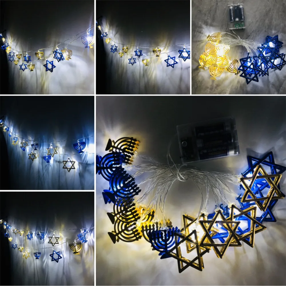 1.65m 10LEDs Judaism Mogen David Star Lights String Hanukkah Shavuot Jewish the Feast of the Dedication Menorah Party Decoration