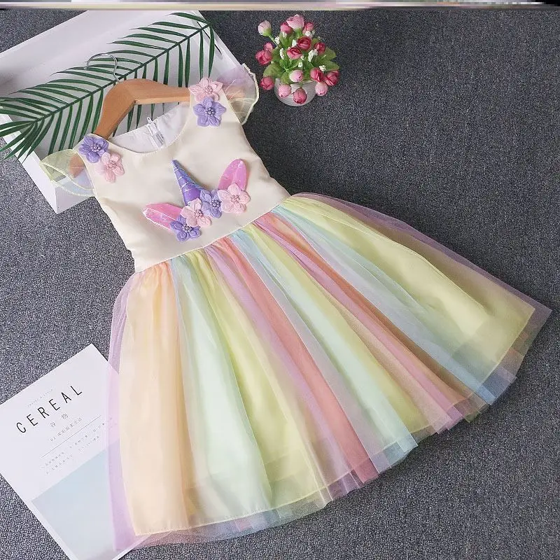 New Elsa Unicorn Dress for Girls Embroidery Ball Gown Baby Girl Princess Birthday Dresses for Party Costumes Children Clothing