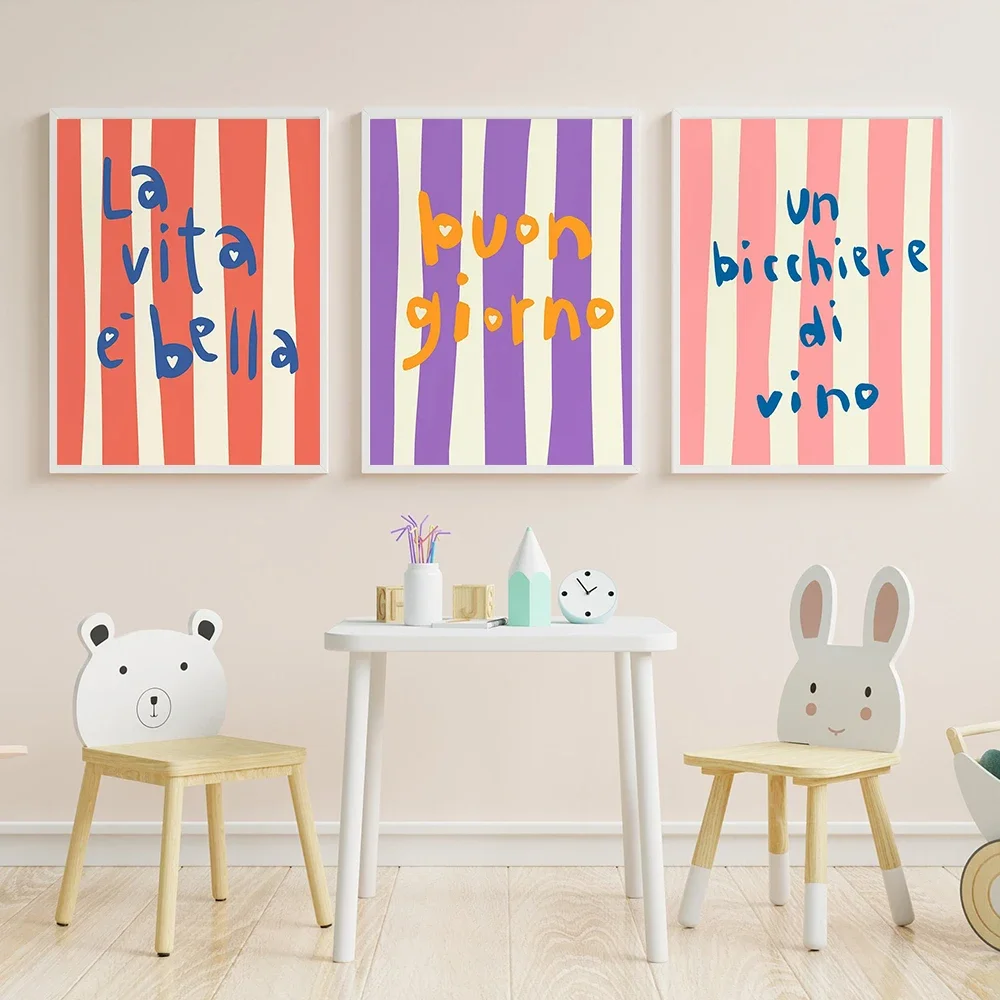 Set of 6 Italian Quote Wall Art Prints La Dolce Vita, Buon Giorno, Ciao Bella, Colorful Typography Home Decor Modern Prints
