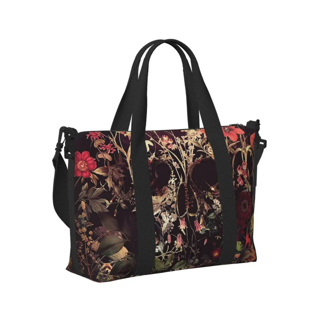 

Custom Bloom Skull Beach Travel Bag Large Capacity Tote Bags for Gym Sport Women Shopping Duffle Shoulder Bag