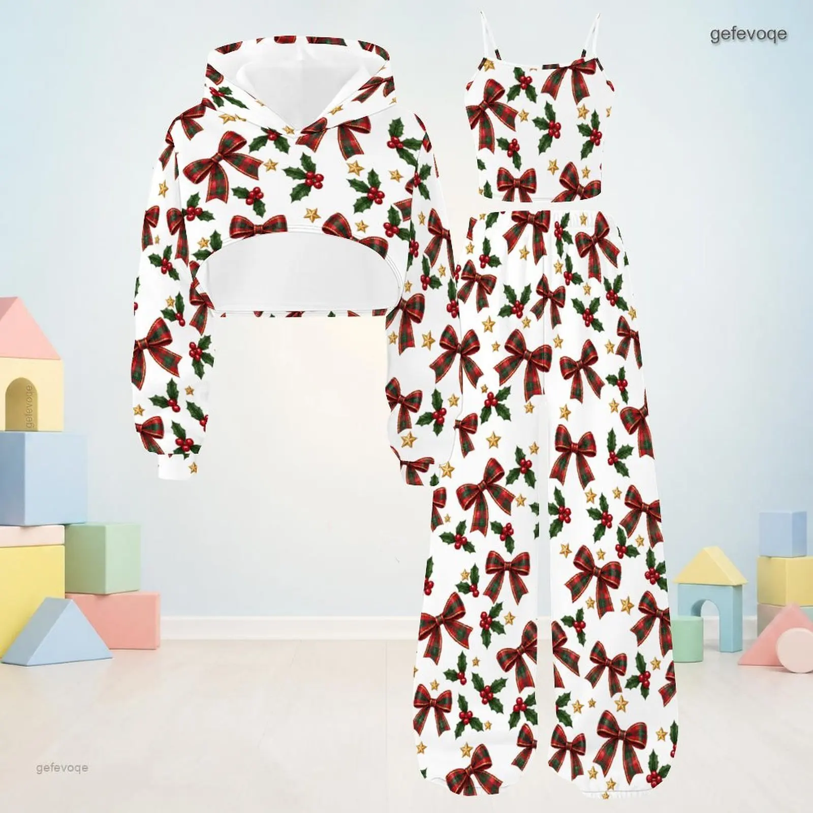Autumn Graphic Print Girls 3 Piece Outfit Girls Hooded Festive Children Clothing Holiday Wear