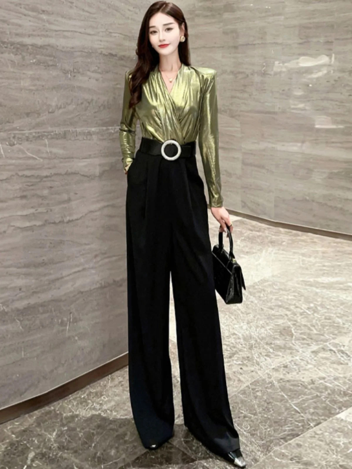 

High-End Luxury Color Blo Wide Leg Jumpsuit Women's Autumn Winter New Sle Ele Design Godd Trendy One-Piece Suit
