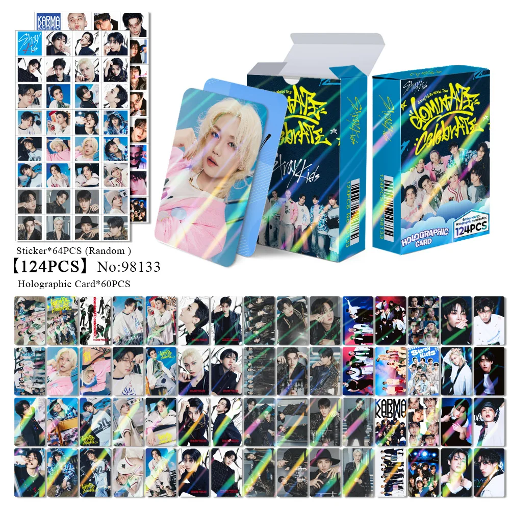 124 قطعة بطاقة جمع بطاقة الليزر SKZOO ألبوم STRAYKIDS بطاقة صور ملصق برأس كبير بطاقة لومو على الوجهين بطاقة فلاش هان