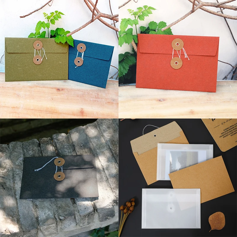 

50pcs/lot 170x115mm sulphuric Paper Kraft Envelope colour Retro Business High-grade Small Archive bag Winding Ticket storage bag