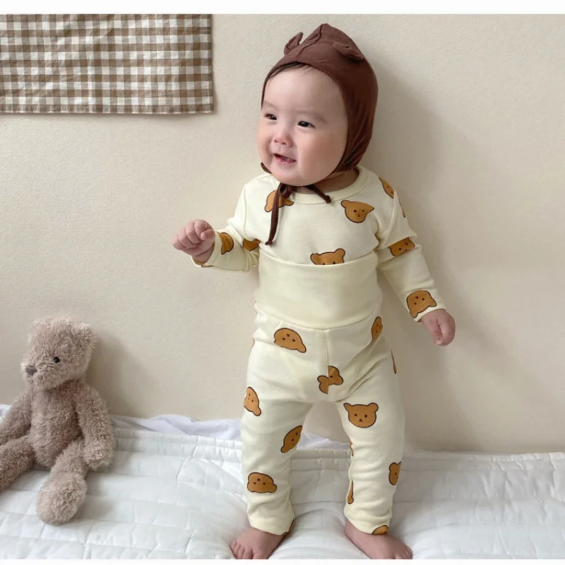 

Toddler Cotton Bear Print Pajamas Set 0 - 3Y Baby Girls Boys Anti Belly Cold Baby Girl Underwear Cute Cartoon Homewear Sleepwear