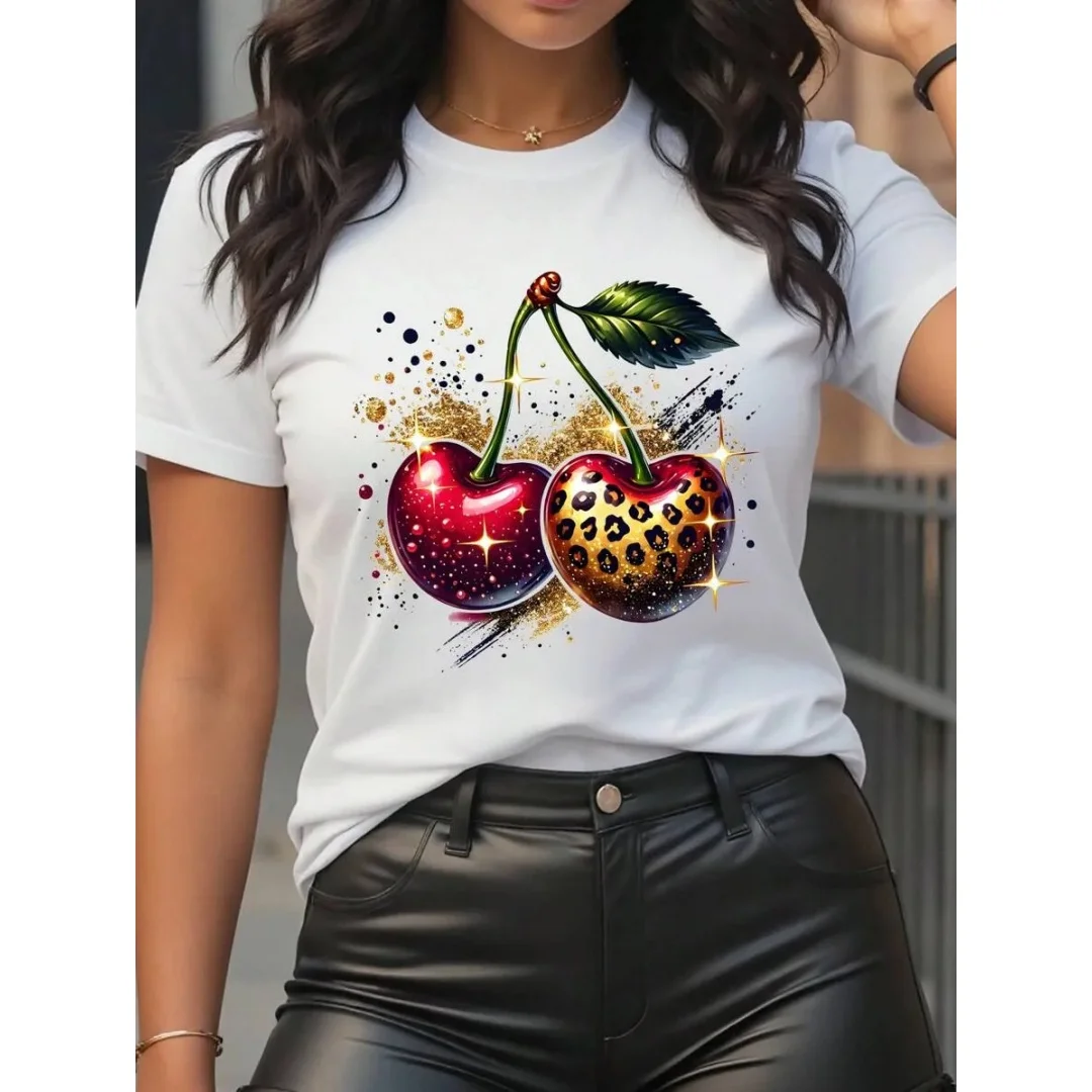 

Модная женская футболка с коротким рукавом и круглым вырезом с забавным узором, женские топы из полиэстера, модная футболка в уличном стиле