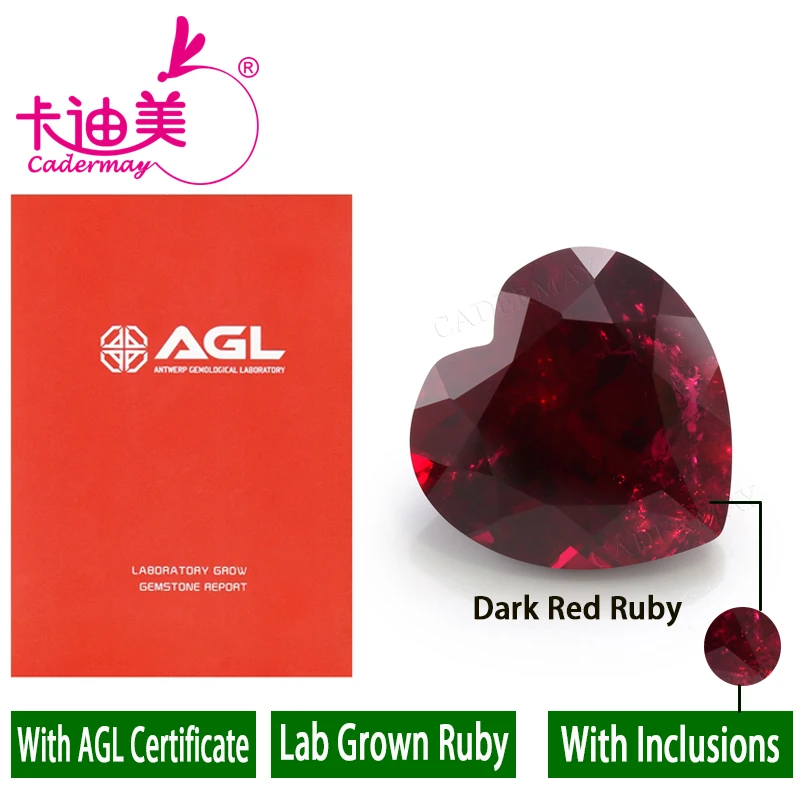 CADERMAY Heart Cut Dark Red Lab Grown Ruby Loose Stones With Inclusions AGL Certificate Customized Jewelry Making DIY