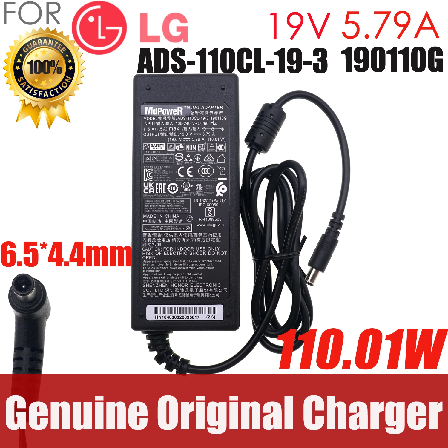 

Genuine ADS-110CL-19-3 190110G 19V 5.79A Switching Adapter Power Supply 110W For LG MONITOR 34UC98 34UM88p 34UM95-C 120QL-19A-3