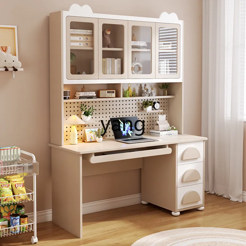 LHM solid wood desk bookcase integrated cream wind small apartment bedroom right angle desk