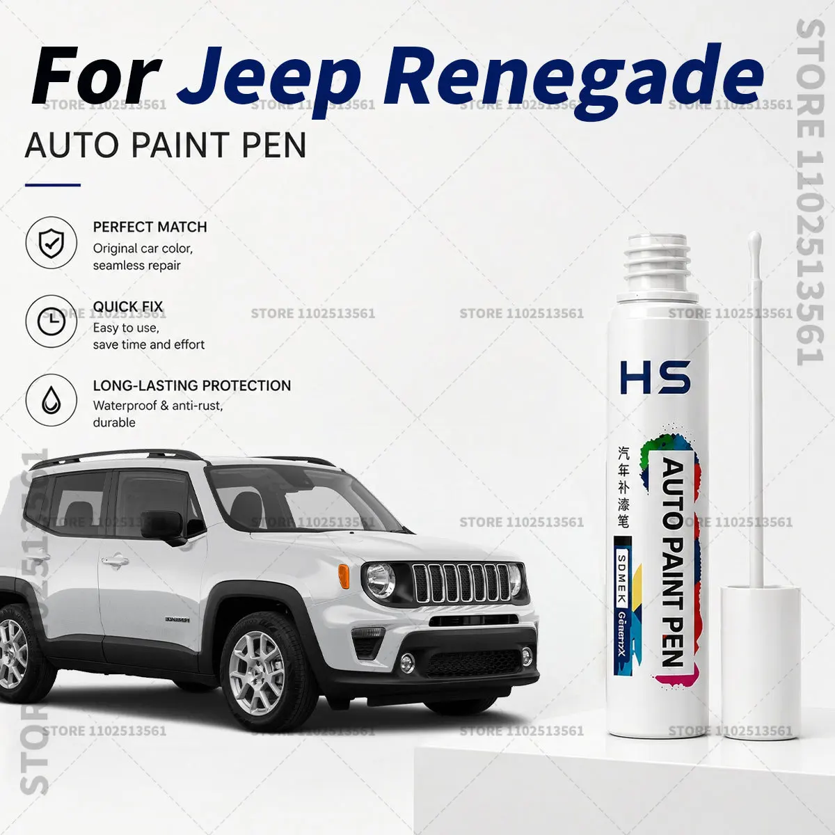For JEEP RENEGADE Black White Quick Dry Car Touch Up Paint Pen Auto Scratch Repair Brush for Paint Chips Scratches and Scuffs