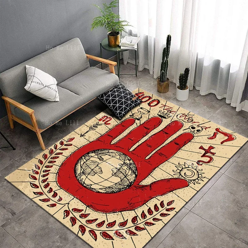 Wahrsagerin Hände Retro handbemalte Schnitzereien rutschfeste Flanell-Bodenteppiche von Ho Me Lili