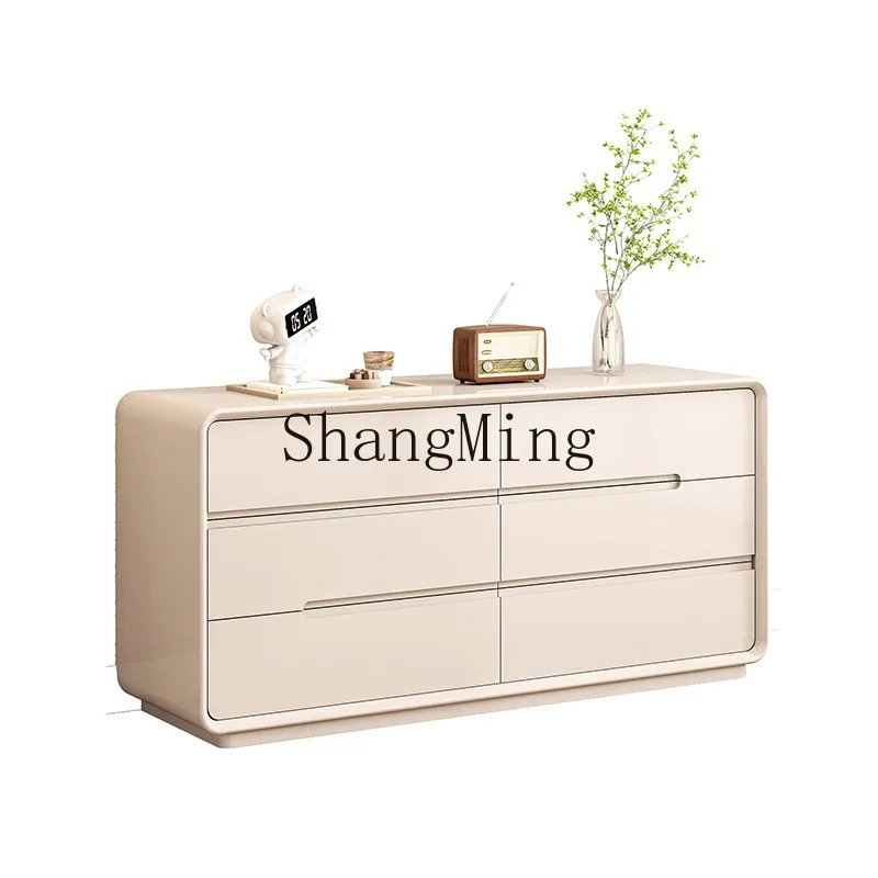 

FG cream wind solid wood chest simple large capacity bedroom bedside cabinet storage living room wall drawer cabinet