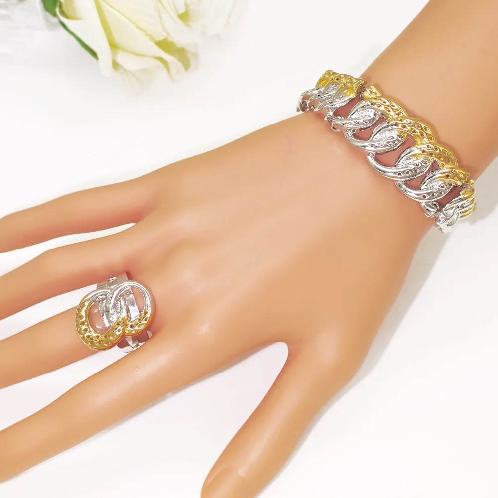 GZJPEI Two Tone Miami Chain Jewelry Set Chunky Charms Bracelet Cuba Necklace Ethiopia Dubai Women's Jewelry Christmas Gifts