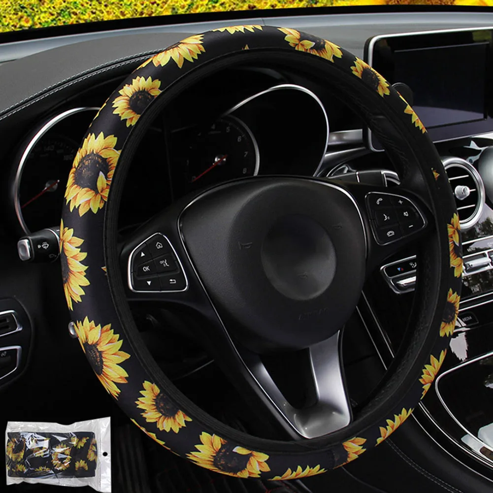 Interior Trim Steering Wheel Cover Interior Trim Steering Wheel Cover Sunflower Flower Style Car Truck Brand New