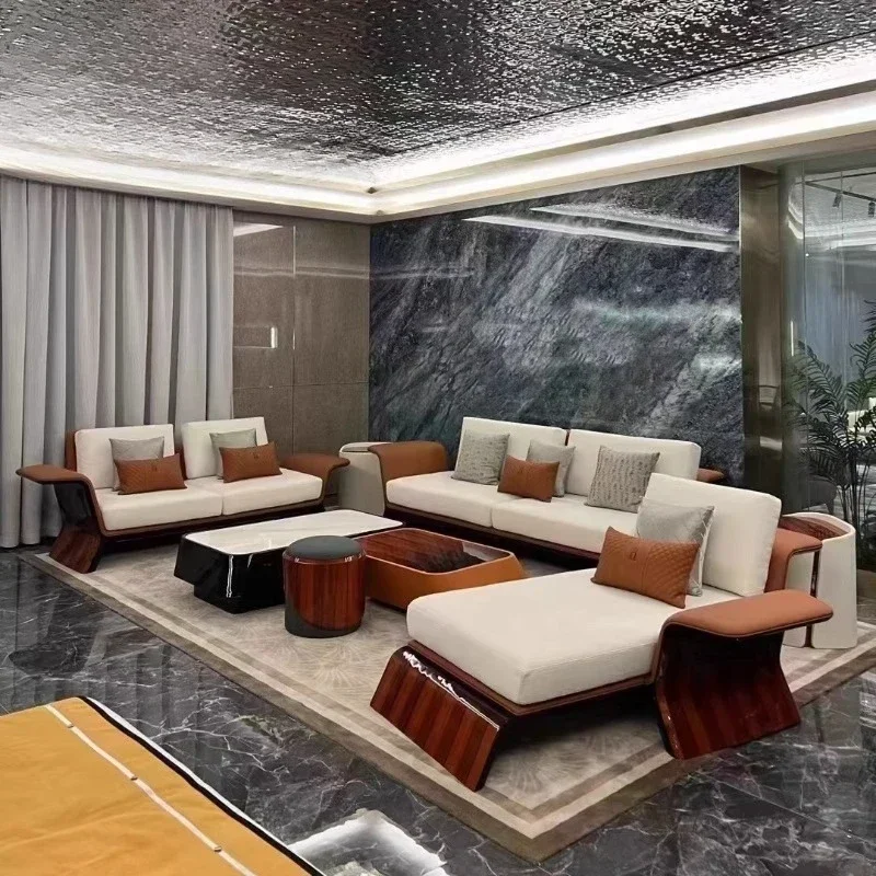 

Italian light luxury flying wing sofa combination leather art large flat layer