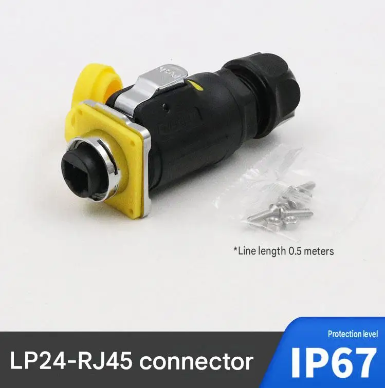 LP24 RJ45 Waterproof Connector CAT6 Aviation Plug Socket Network Ethernet Industrial IP68 Signal Connector
