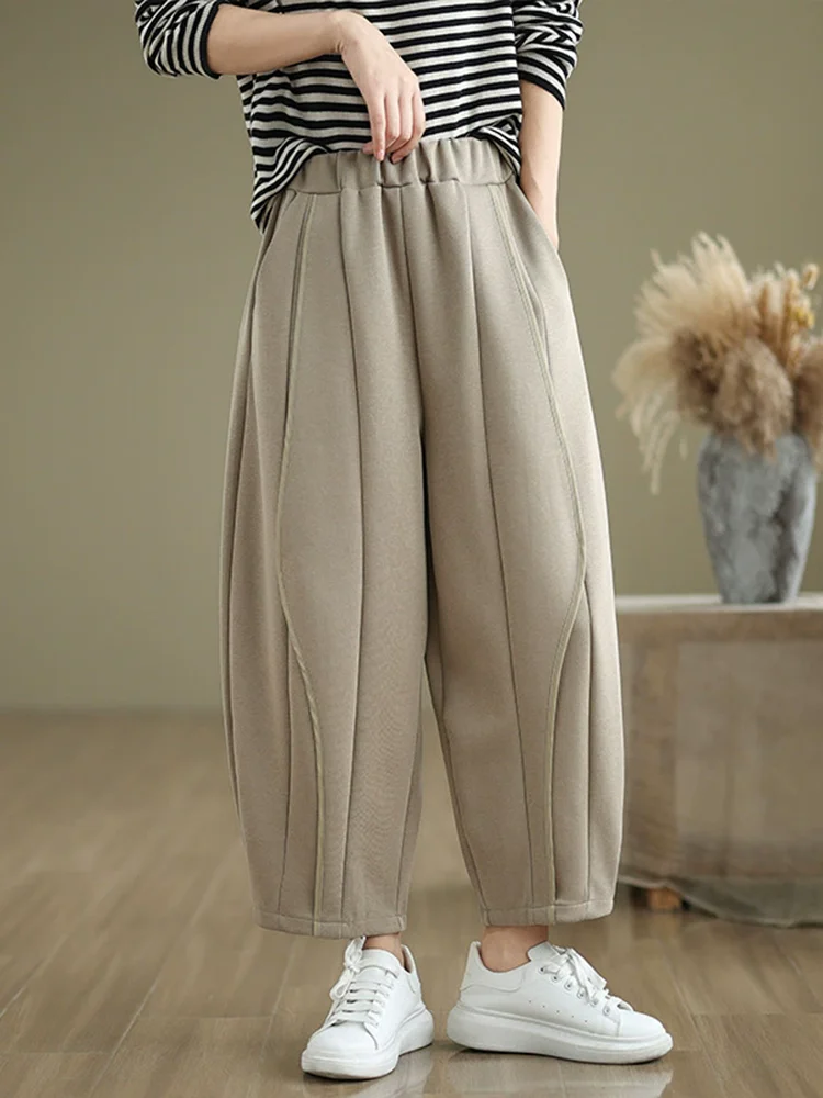 Fashion Splicing Harem Pants Wide Leg Women's Casual Baggy Pantalones Korean Elastic Ankle-length High Waisted Trousers Hosen