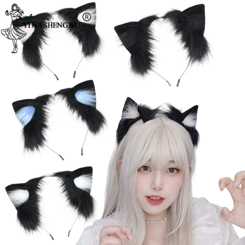 Lolita-Diadema de pelo con orejas de zorro y gato para niña, diadema de piel sintética para Cosplay, joyería de Anime para Halloween, accesorios para el cabello