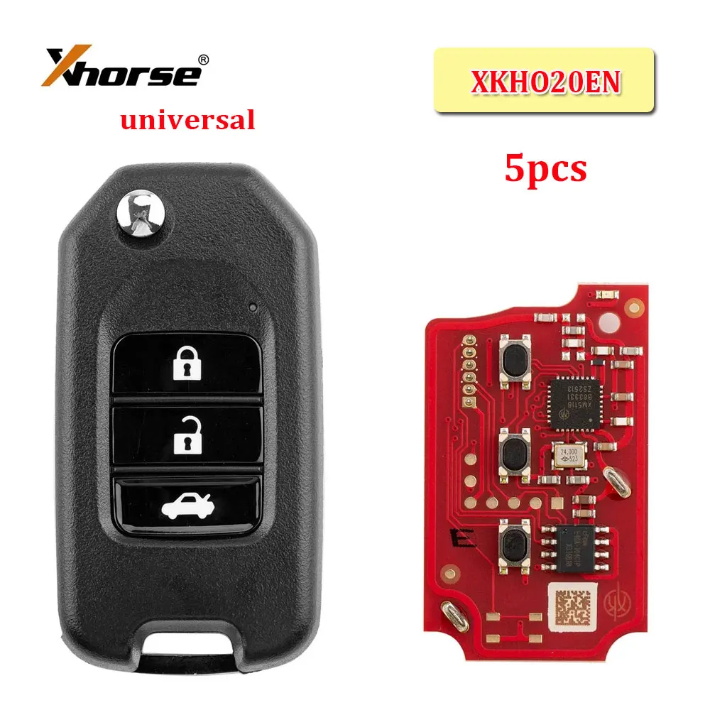 5pcs XHORSE XKHO20EN 2nd Generation Wired Remote Key for Honda Style 3 Buttons Car Remote Key for VVDI Key Tool English Version