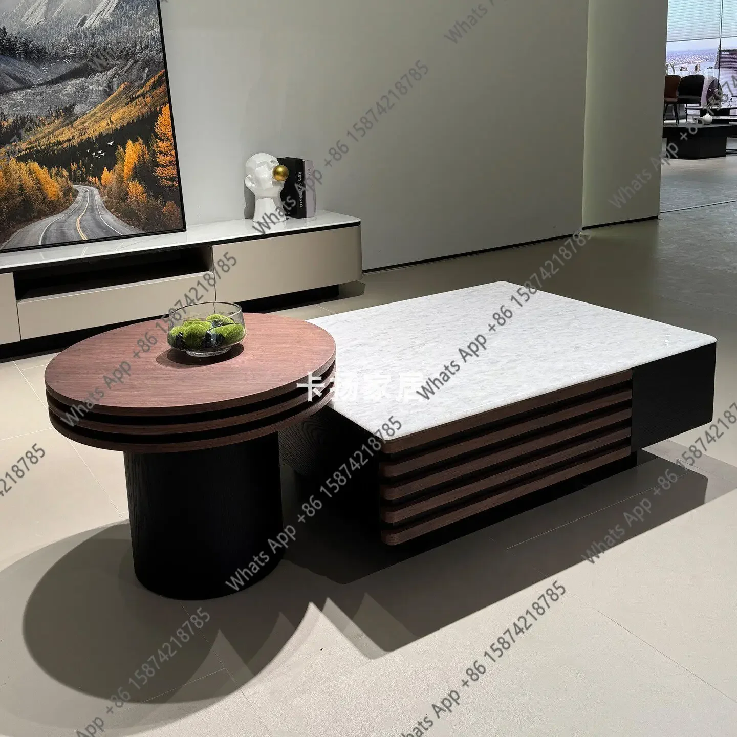 N65 minimalist natural luxury stone diamond white marble coffee table combination Italian minimalist retro medieval coffee table