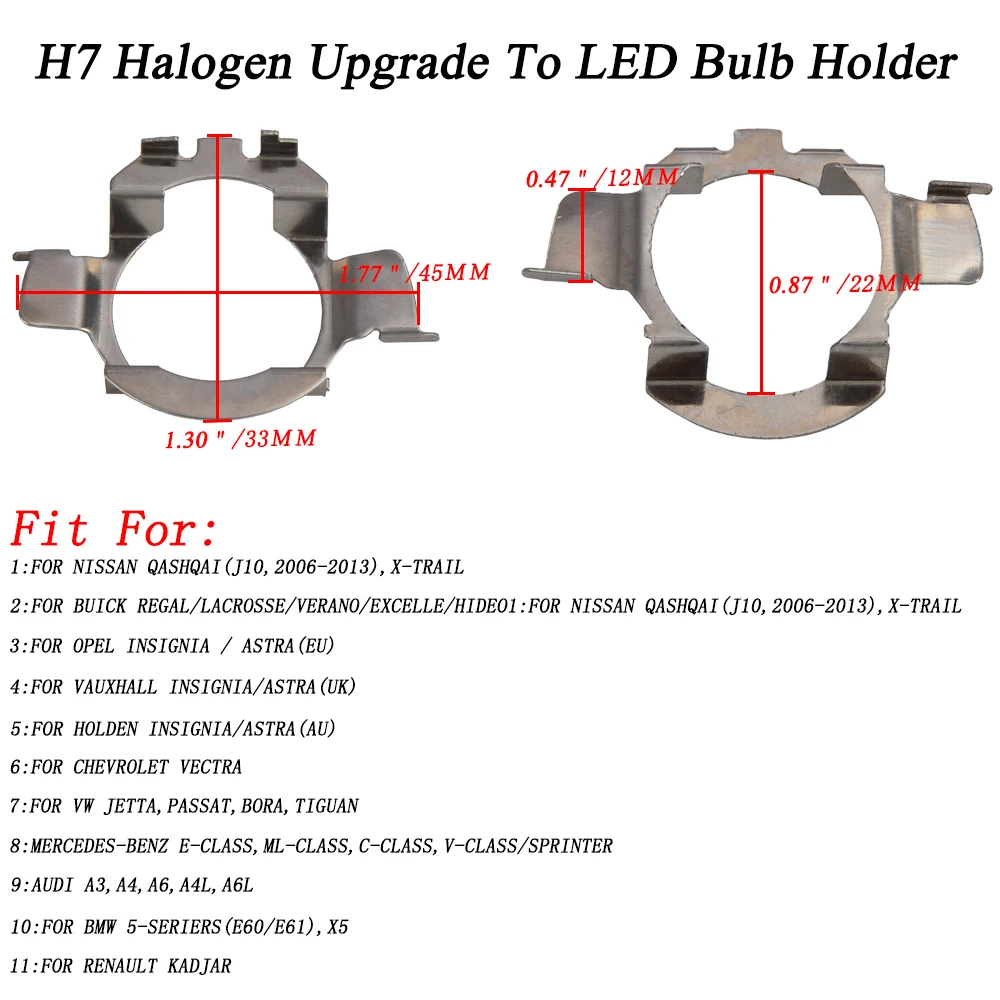 

H7 LED Bulb Clip Retainer Adapter Holder for Nissan Qashqai For Opel Astra For VW Jetta Passat
