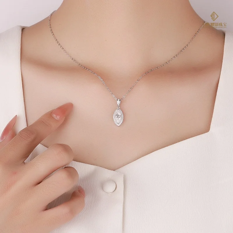 Fashion Jewelry 925 Silver High-end Clavicle Marquise Cut Elegant Necklace Vvs Customizable Geometric Shape Moissanite Pendant