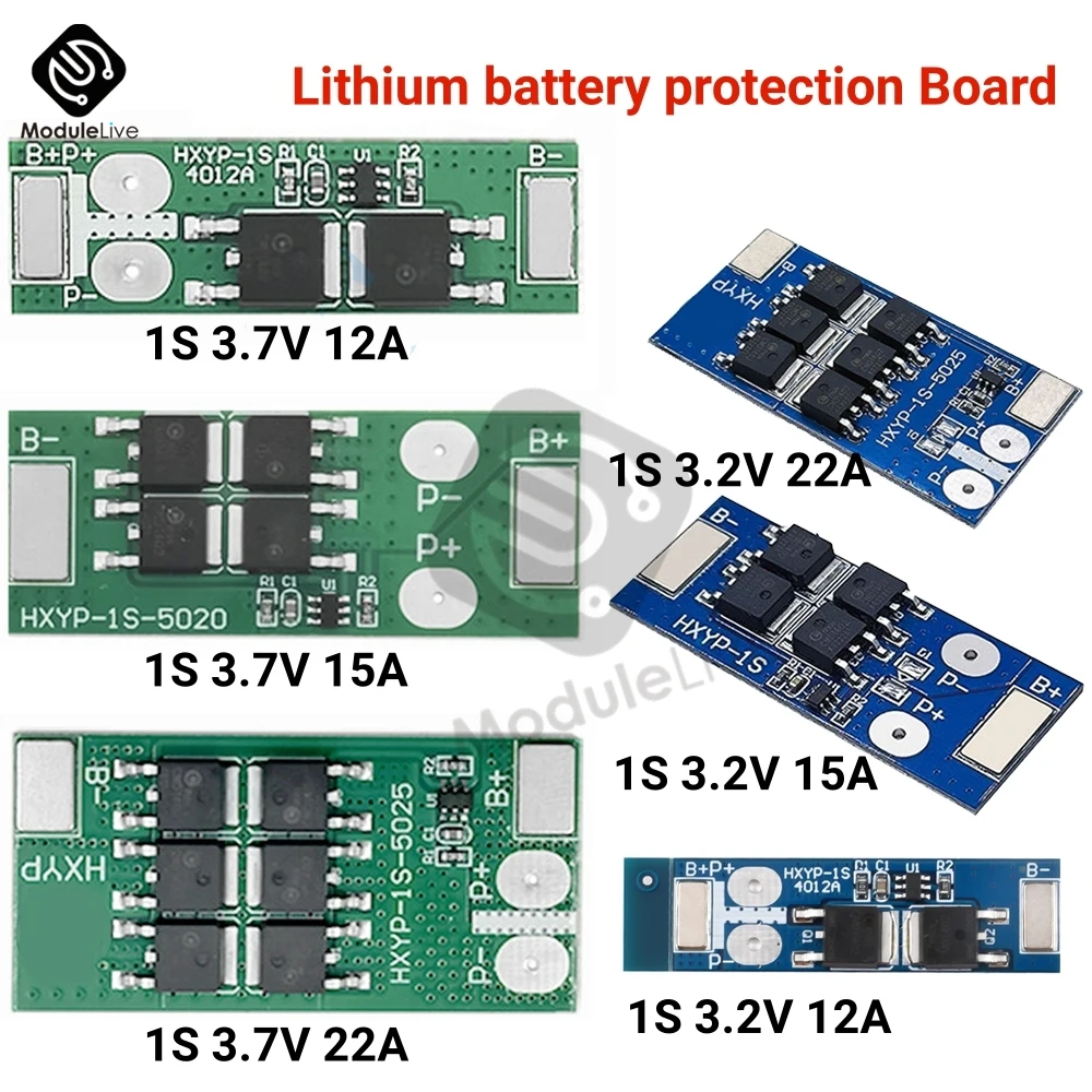 LiFePO4 Lithium Battery Protection Board 18650  Charging Voltage/Short Circuit/Overcharge Prevention 1S 12A 15A 22A 3.2V 3.7V