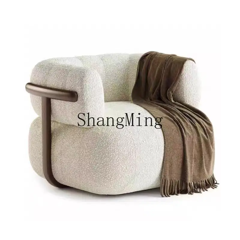 

ZYH solid wood casual single sofa chair minimalist retro Chinese lamb wool single chair