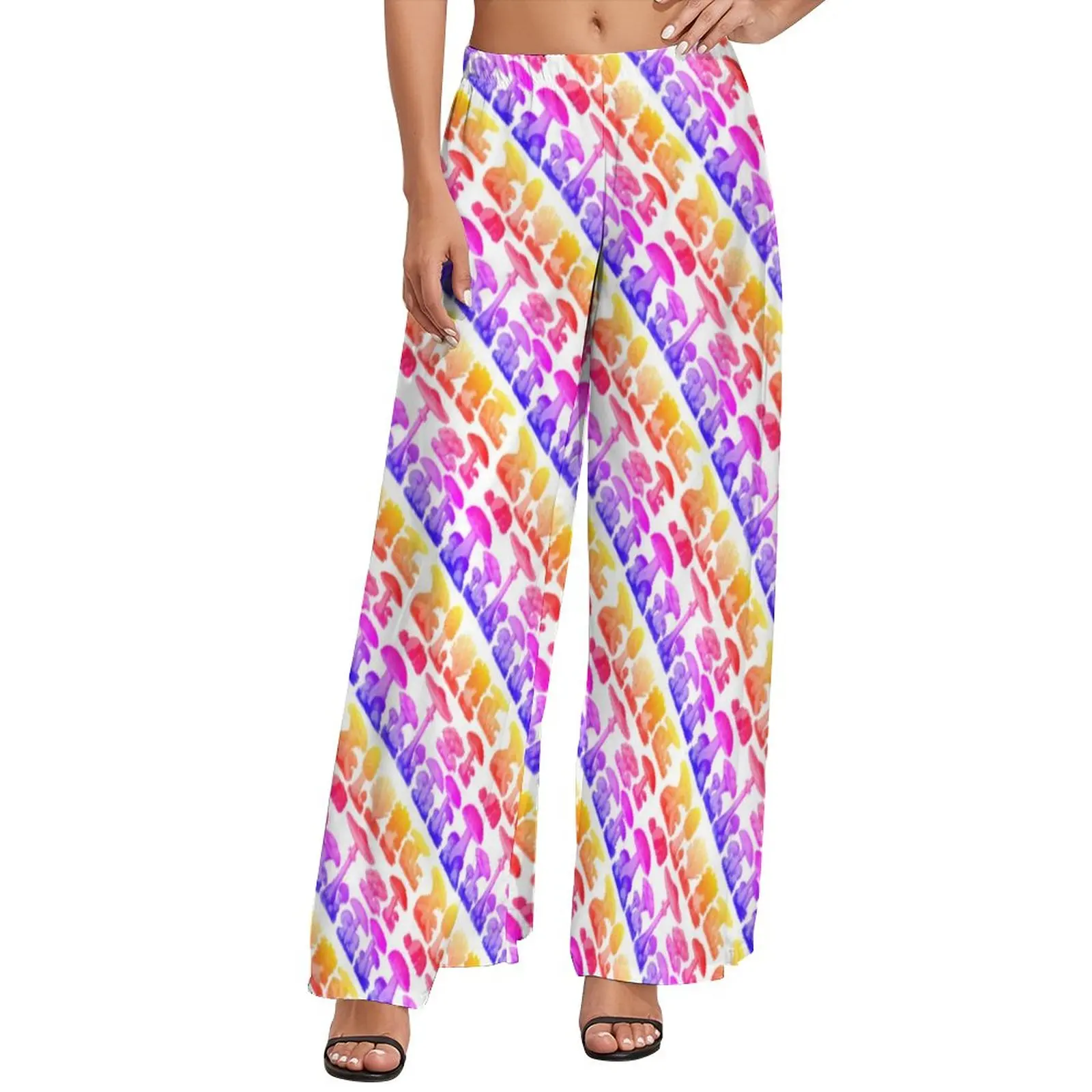 

Magic Mushroom Pants Hipster Rainbow Print Casual Wide Leg Pants Female Big Size Korean Fashion Print Straight Trousers