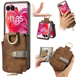 For Motorola Moto Razr 60 50 40 Ultra 5G Zipper Wallet Case Leather Ring Back Cover Moto Razr Plus 2025 Case Razr 60 50 40 Funda