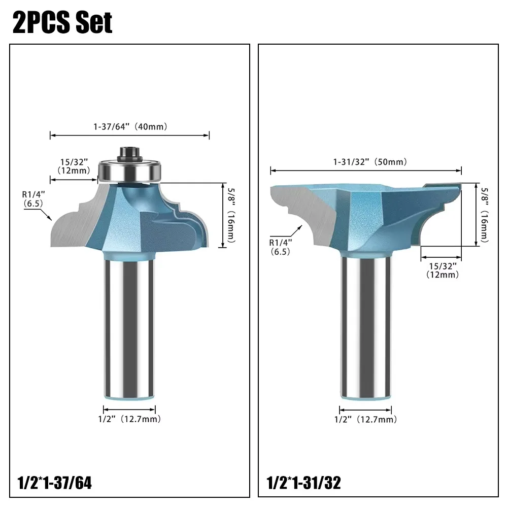 2pcs 12mm 1/2in Shank Classical Roman Ogee Edging Router Bit Double R Line Knife with Bearing Cabinet Table Woodworking Tools
