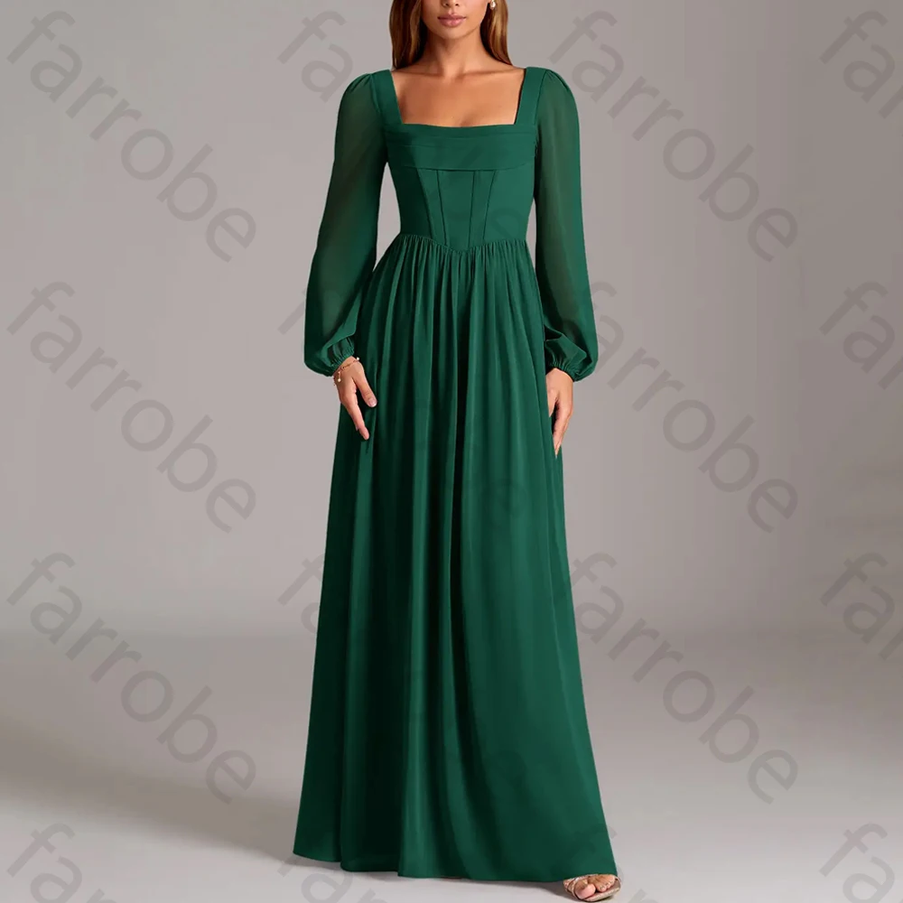 

Square Collar Long Sleeves Evening Dresses Sexy Backless Pleat Celebrity Dress High Quality Prom Party Gown for Women Customized