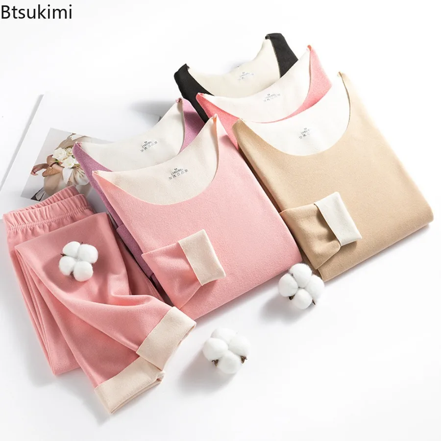 2026 Men and Women Thermal Underwears Double-sided Fleece Seamless Thermos Pajama Set Autumn Winter Clothes Warm Long Johns Sets