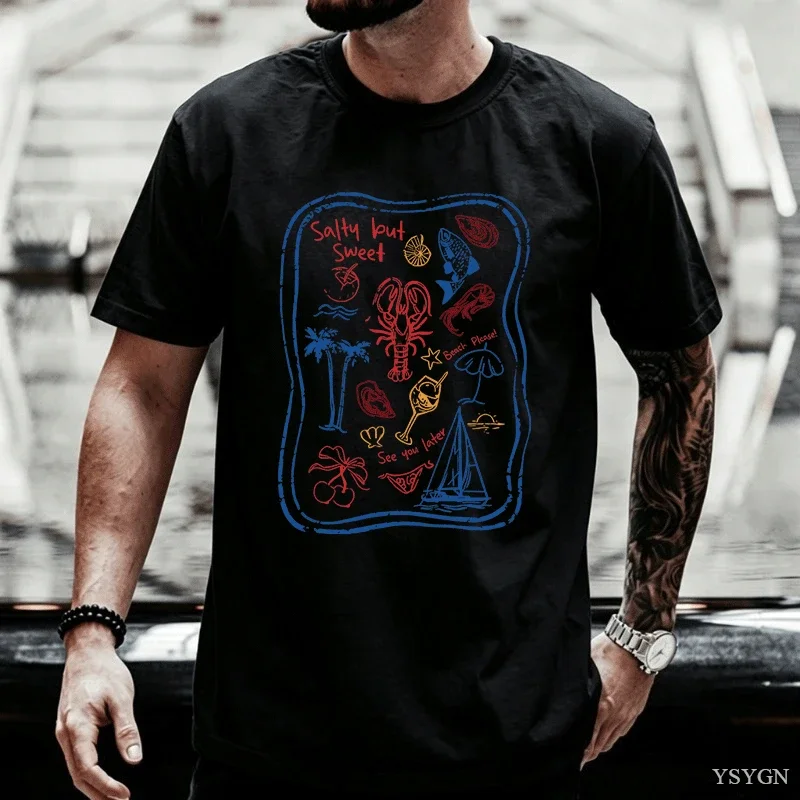 Salty But Sweet T-Shirt Men Women Retro Summer Beach Tee Coastal Summer Vibes Beach Party T Shirt Sea Food Graphic Tees Tops