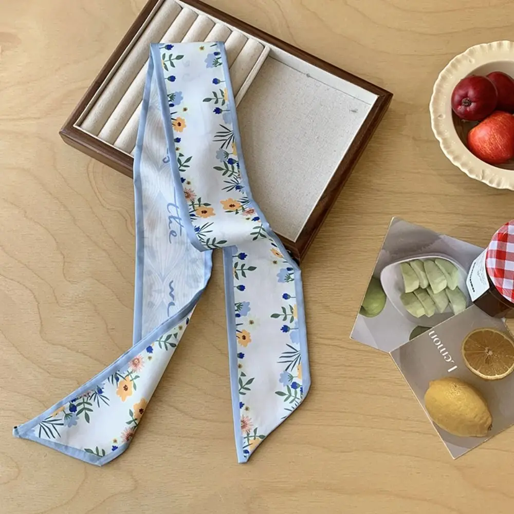 Luxury Ribbon Floral Scarf Retro Thin Scarf Headband Neckerchief Hair Accessories Long Scarves Bag Decoration